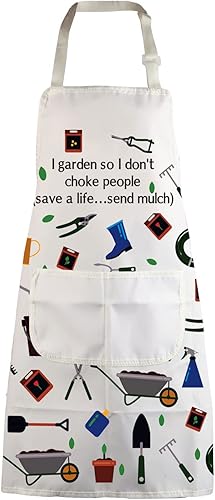 MBMSO Delantal de jardinero I Garden So I Don't Choke People Save a Life Send Mulch Divertidos delantales de jardinería con bolsillos impermeables
