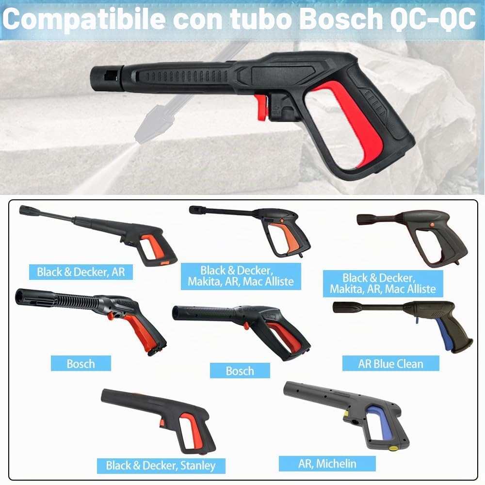 Kit di ricambio per idropulitrice ad alta pressione da 2350 PSI con pistola a spruzzo trigger lance, sistema di connessione rapida per Bosch, AQT con lancia spray regolabile e ugello turbo rotante