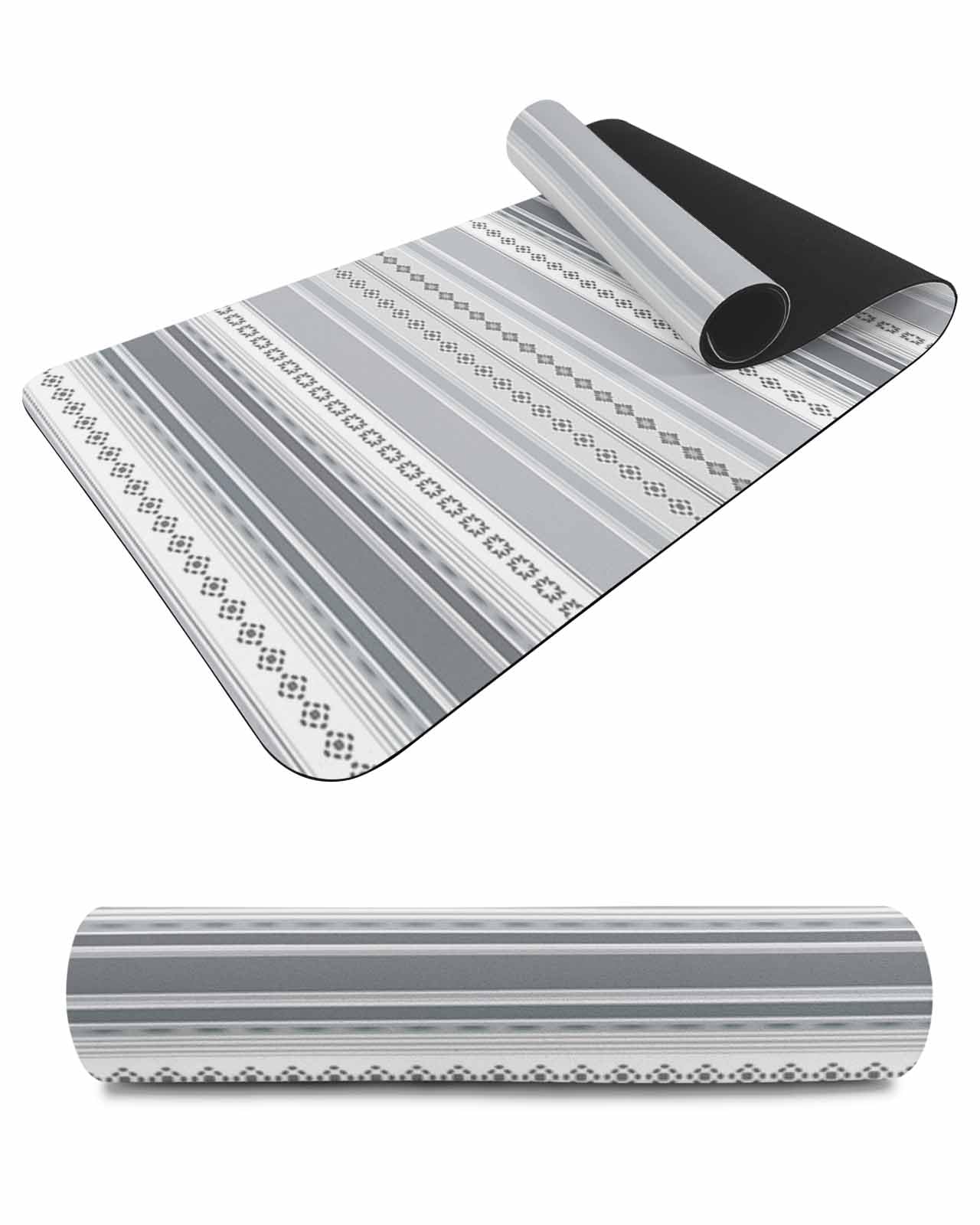 Debedcor Heat Proof Table Pads Waterproof Decorative, Gray Striped Non-Slip Table Countertop Protector, Modern Abstract Geometric Floral Insulation Mat for Dining Room, 48 x 12 Inches