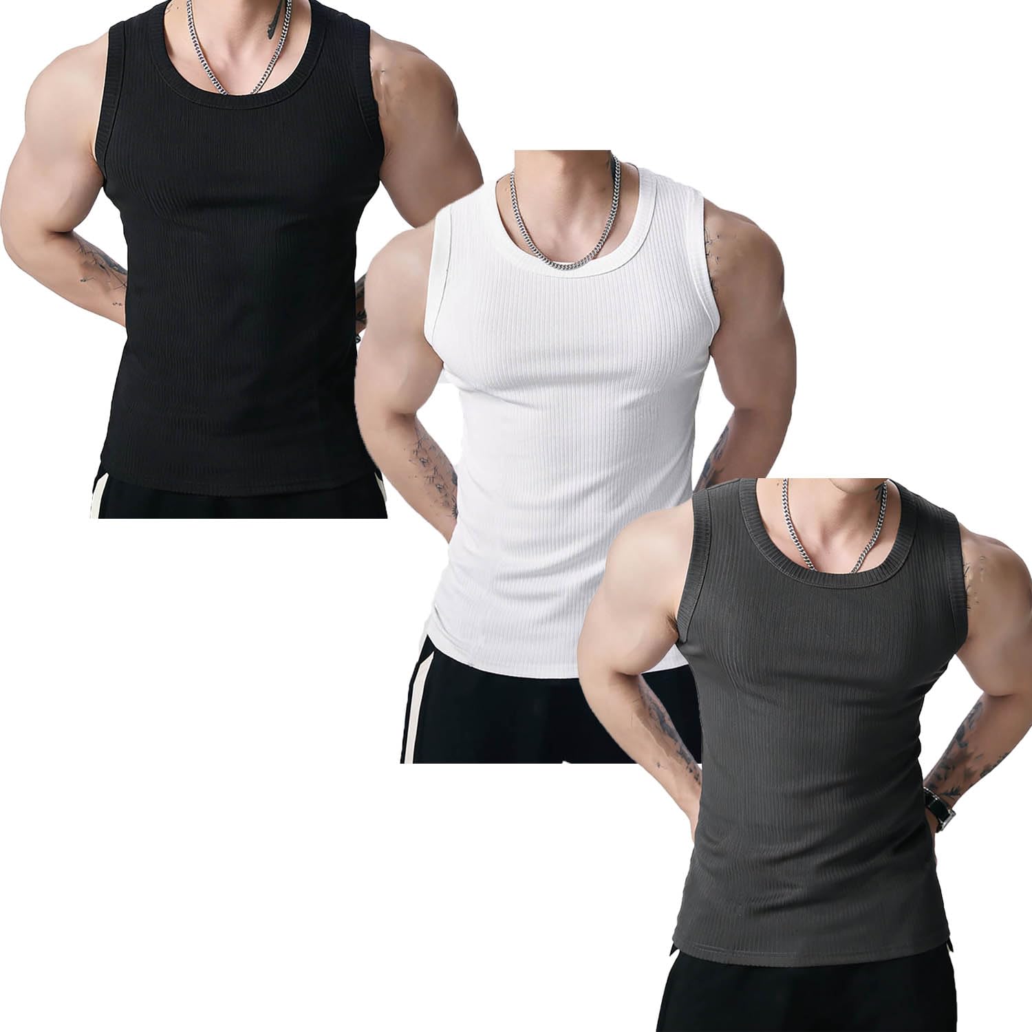 Débardeur côtelé à bretelles larges pour homme, coupe ajustée, sans manches, pour la gym, l'entraînement et les loisirs, maillot de corps basique respirant