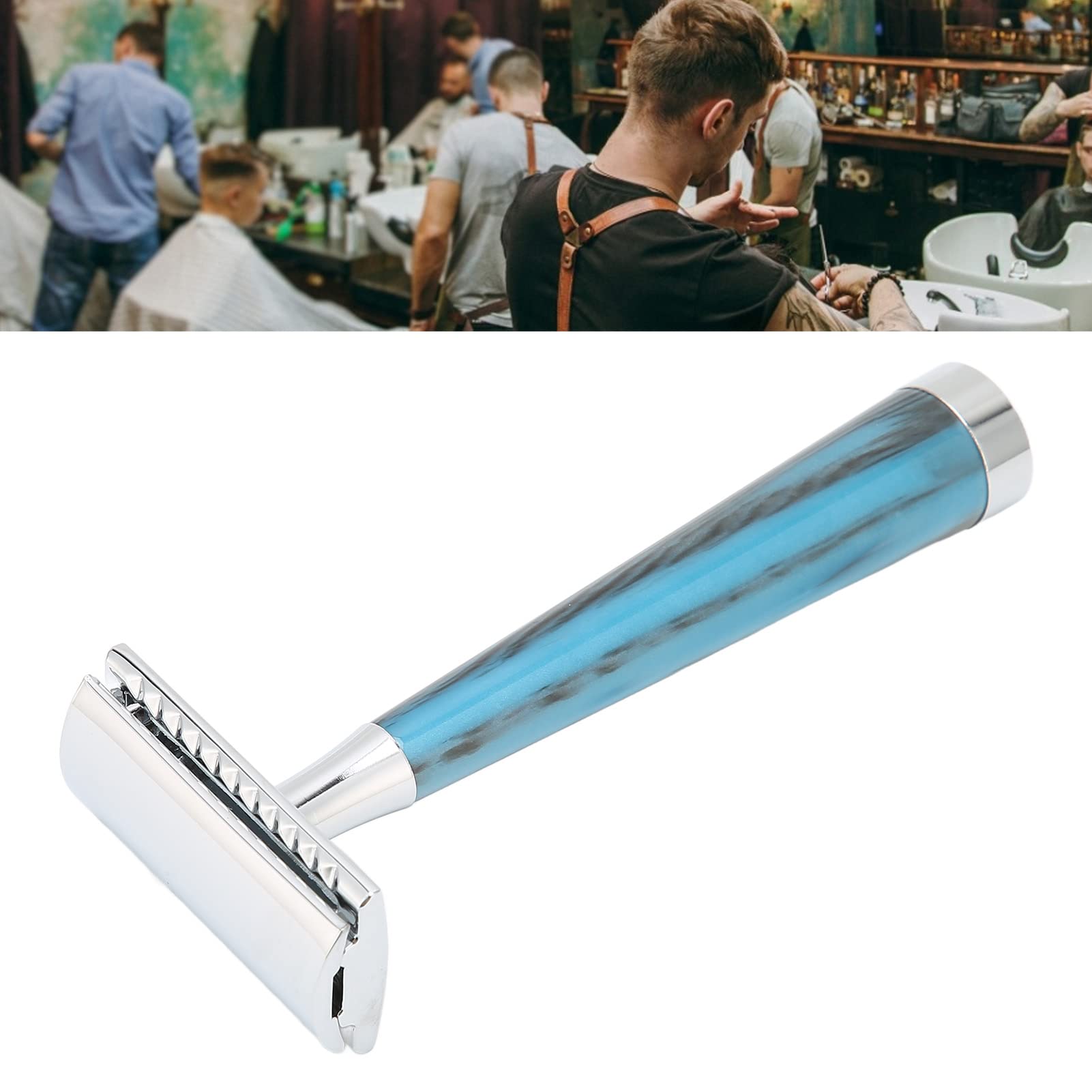 Brrnoo Maquinilla de Afeitar de Seguridad Vintage Azul, Afeitadora Manual de Doble Filo con Largo, Deslizamiento Estable y Afeitado Cómodo for Cara Cuerpo Piernas Cabeza