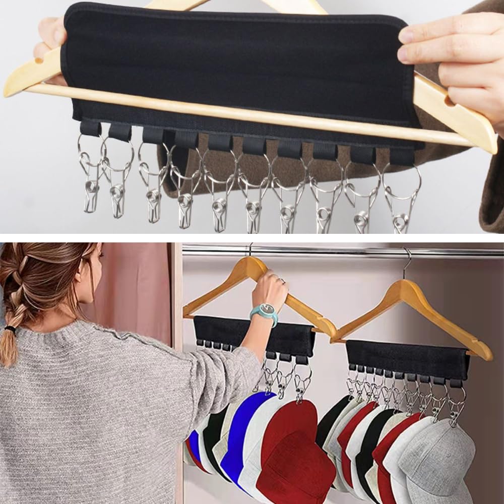 ONEBO 2 Pezzi Fermagli per Stendibiancheria,Appendiabiti per biancheria intima,Antivento pieghevole stendino,Clip stendino per calzini con 10 clip,per intima reggiseni, sciarpe, guanti