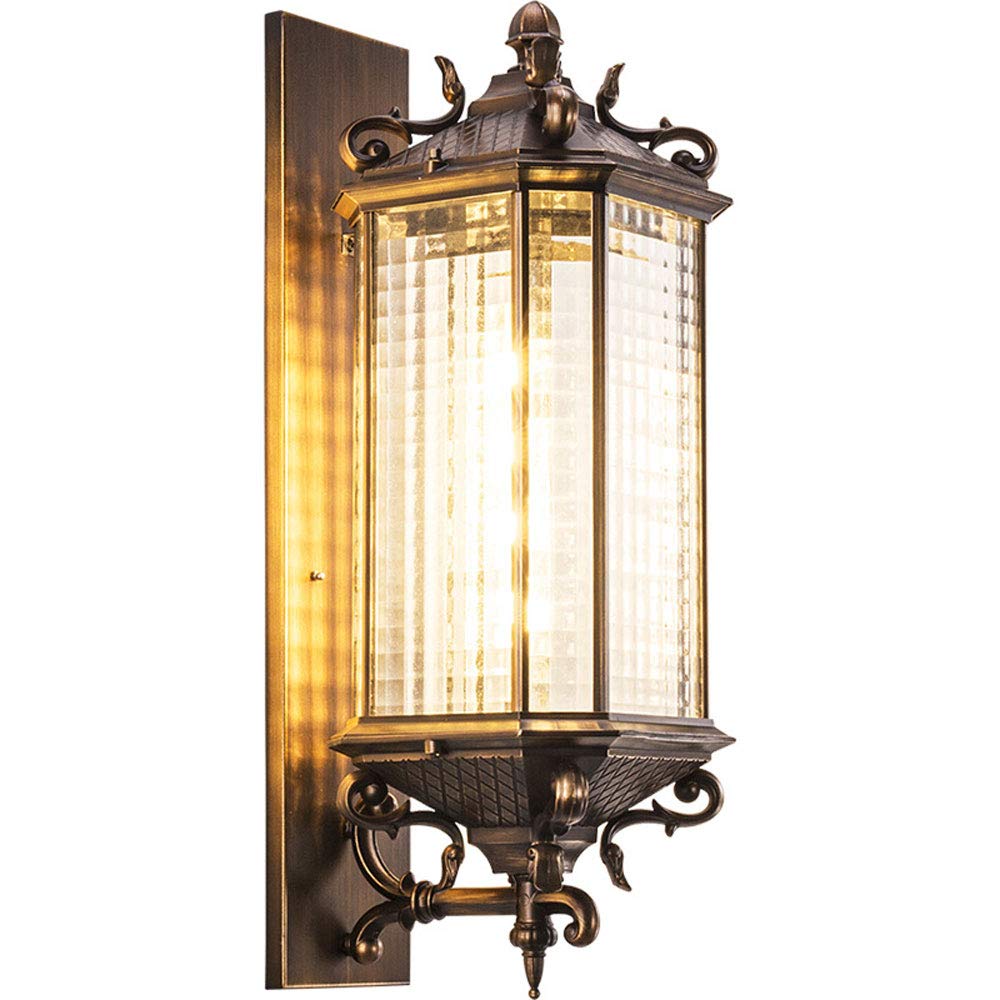 OZBMA Outdoor Wall Lantern European Style Glass Shade Led Mount Light Waterproof Oil Rubbed Brown Porch Sconces Sconce Lighting Fixture,Garden Decorative Lamp Fixture (size_name 21 * 58cm)