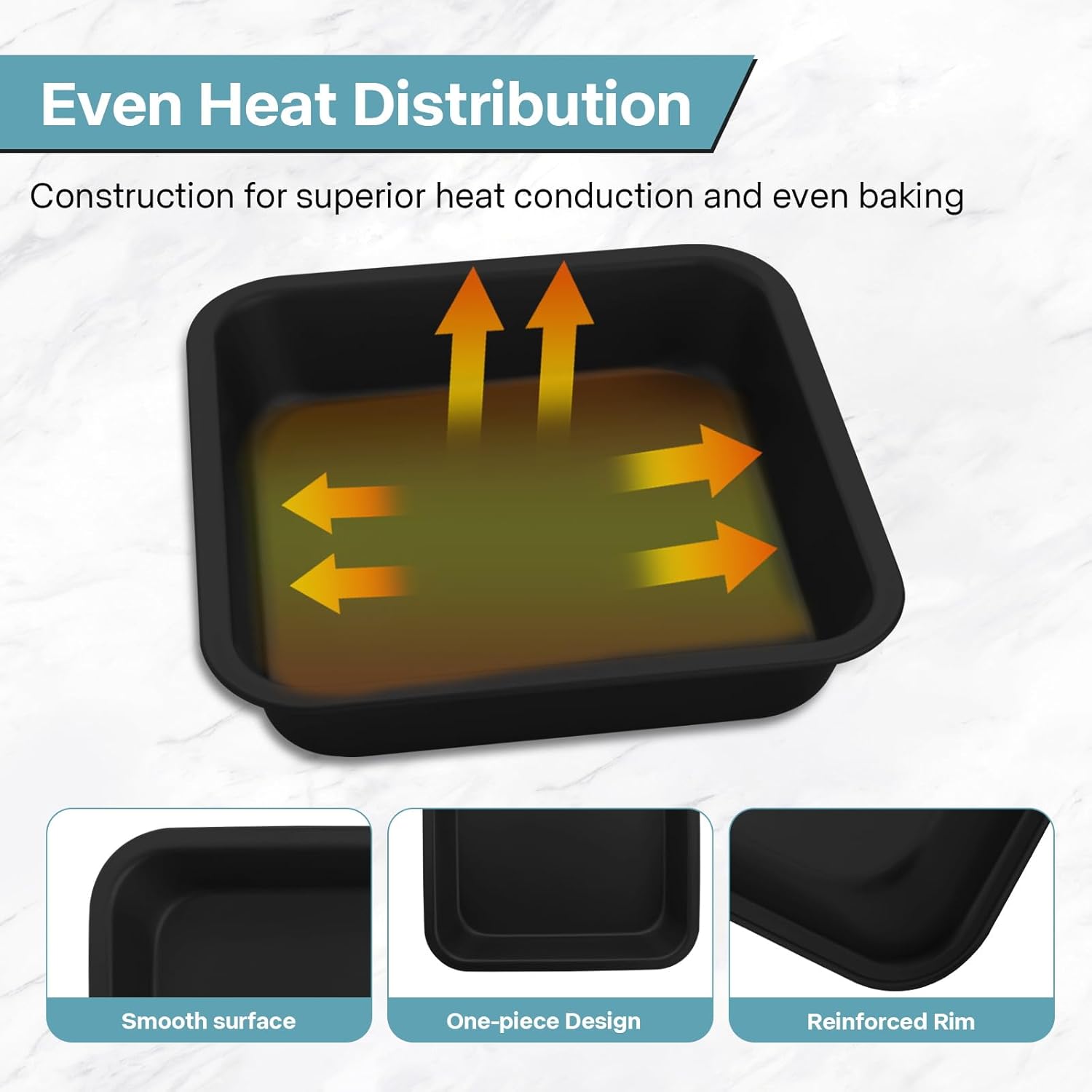 2-Pack 8x8 Square Cake Pan, Nonstick Brownies Square Cake Pan, 8 inch Square Baking Pan for Making Meat Dishes, Square Cake Pan for Beginners, Easy to Clean - Image 3