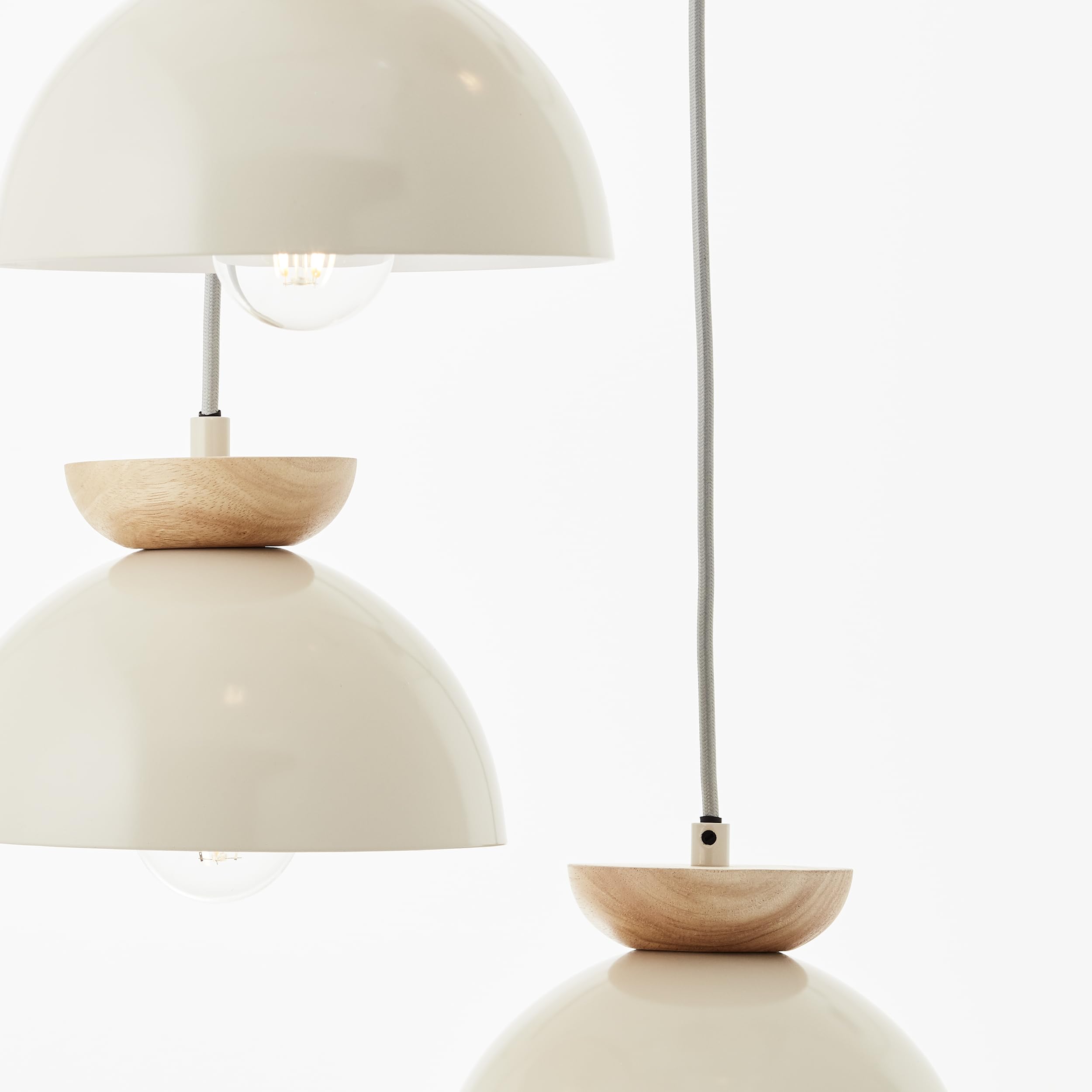 Lightbox Lampada a sospensione a fungo cavo accorciabile e accenti in legno | 1,66 m di altezza, Ø 45 cm | lampada a sospensione rotonda | attacco E27 | lampada da corridoio o galleria in metallo