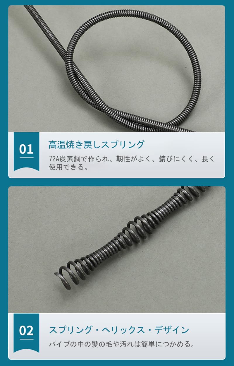 BTtime ワイヤーパイプクリーナー パイプブラシ ワイヤー ブラシ 回転式 簡単操作 詰まり解消 下水/排水溝/お風呂/トイレ/洗面所 修理 (3m)