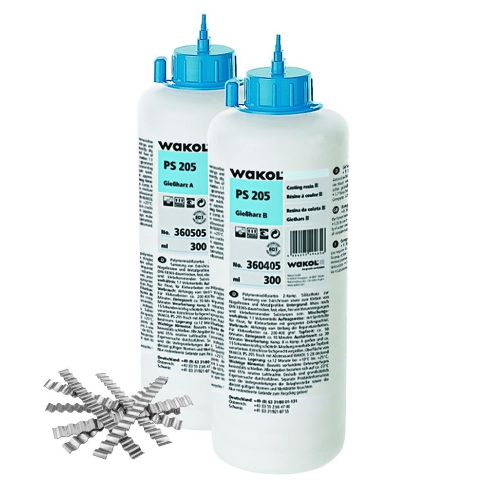 WAKOL PS 205 Gießharz A & B 3 er Pack (3x A + 3xB + 45 Estrichklammern) 1,8 Liter