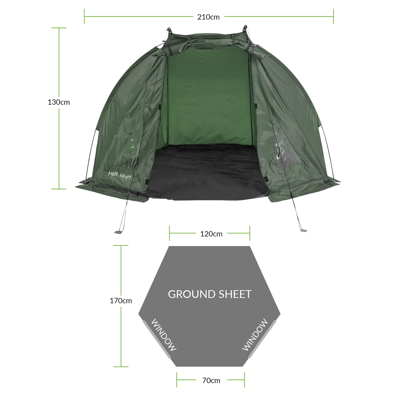 Matt Hayes,DAY SHELTER Fishing Bivvy 190T Tejido de poliéster verde oscuro con paneles de visualización de PVC, clavijas de postes y bolsa de transporte [99-8030], verde