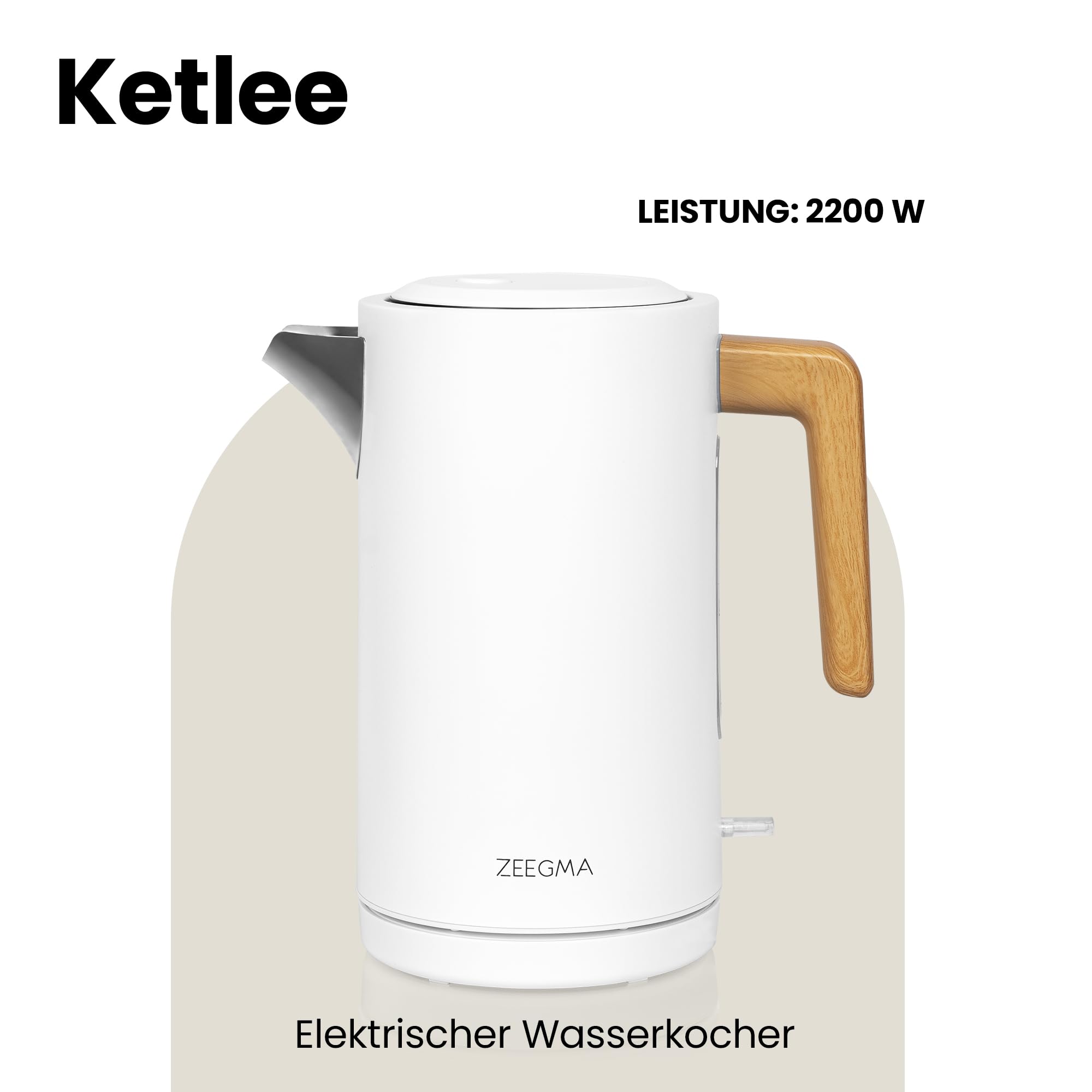 ZEEGMA KETLEE 1,7 L Kabelloser elektrischer Wasserkocher | für Tee und Kaffee, 2200 Watt, Wasserstandsanzeige, automatische Abschaltung, Edelstahl, Modernes elegantes Design (Schwarz)