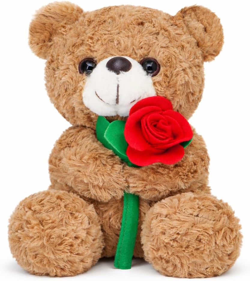 Oso de Peluche con Rosa Roja - 8 Pulgadas, Regalo Romántico