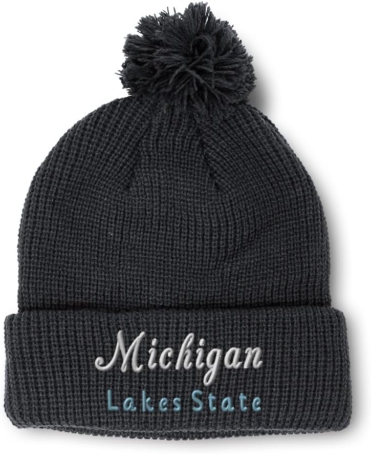 Speedy Pros Pom Pom Beanies for Women Michigan Lake State Skull Cap Winter Hats for Men Acrylic 1 Size