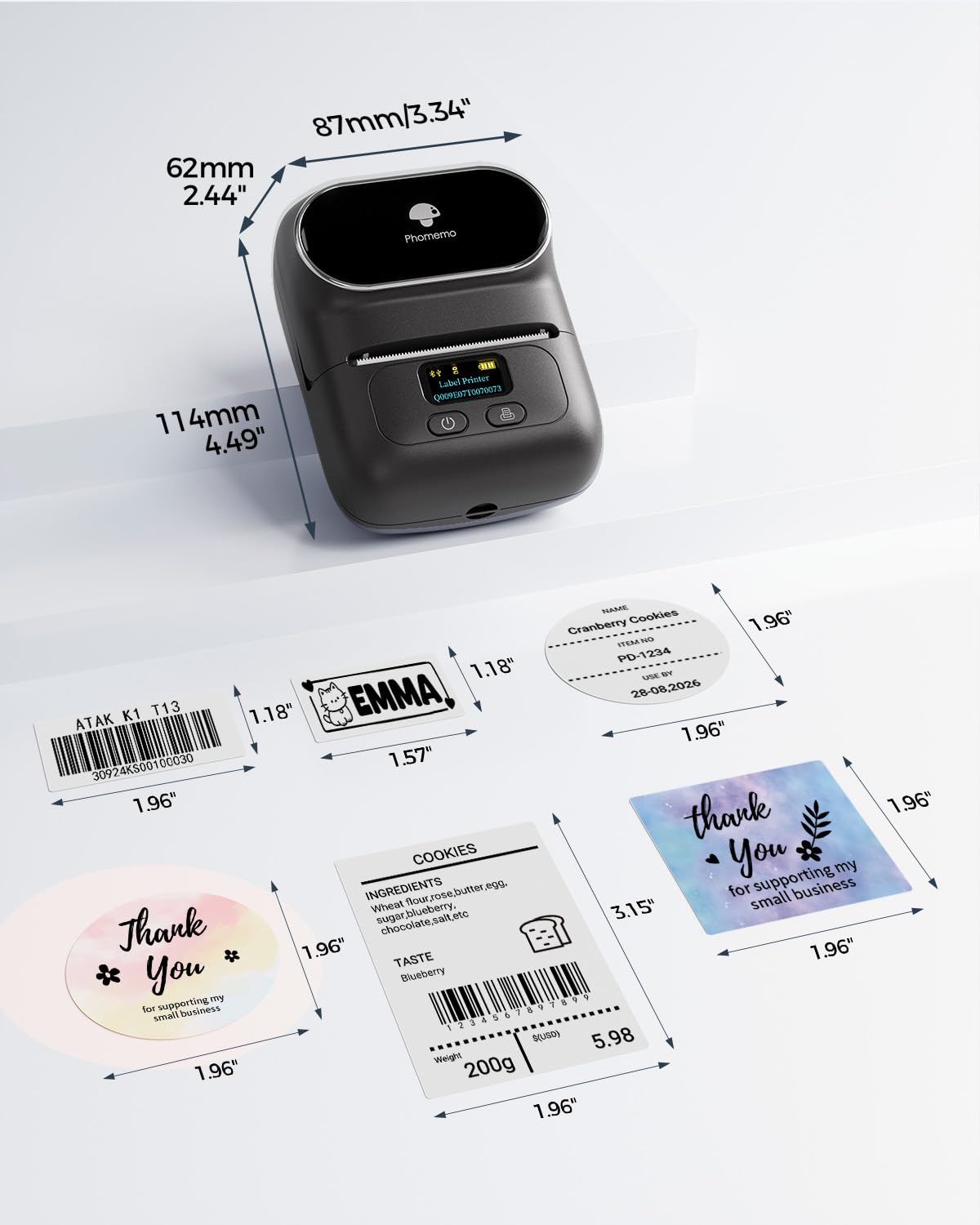 Phomemo M110 drukarka etykiet Bluetooth, samoprzylepna, z 3 rolkami etykiet