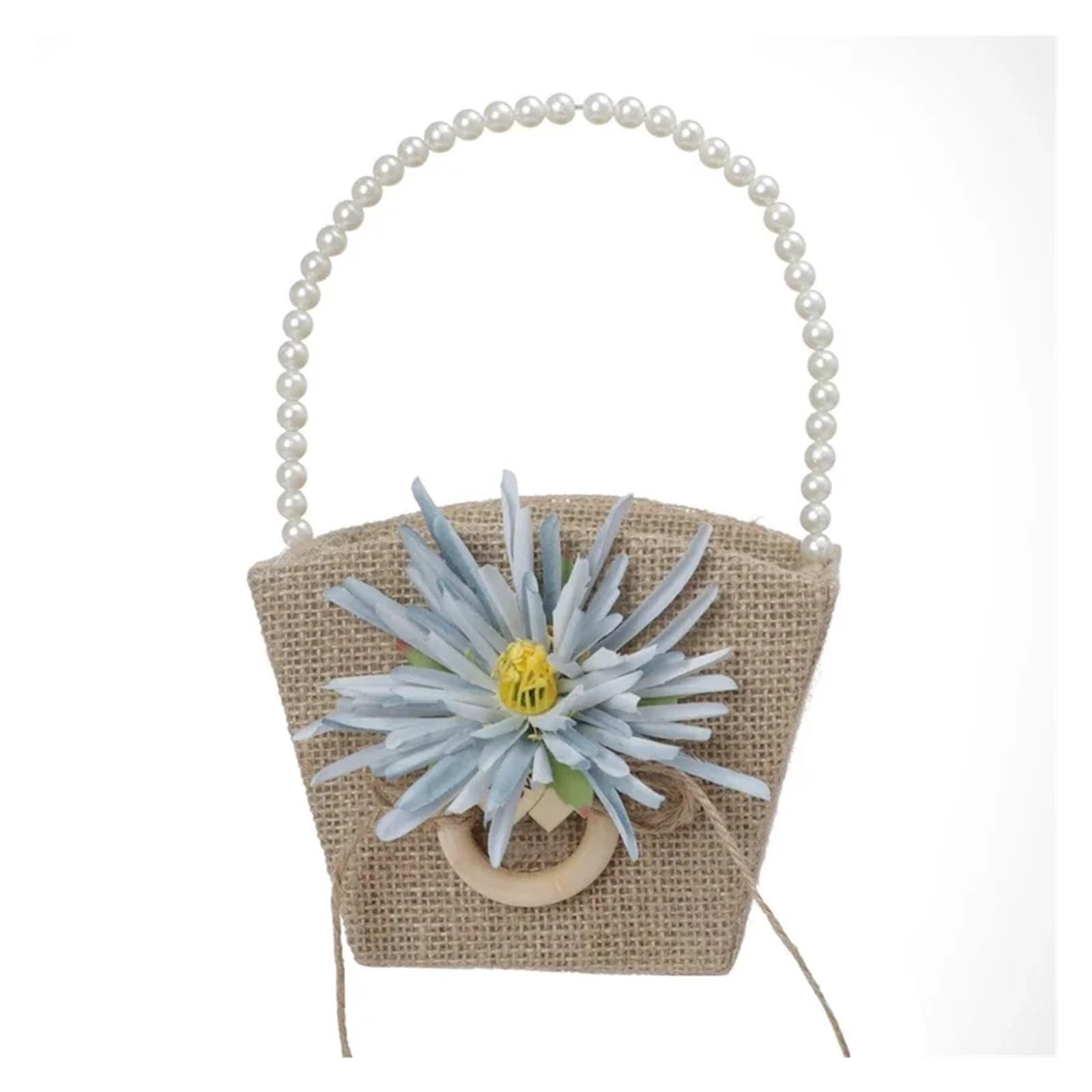 Hamper Basket Wedding Flower Girl Baskets Rustic Burlap Flower Basket With Faux Flowers Decor(Color 4)