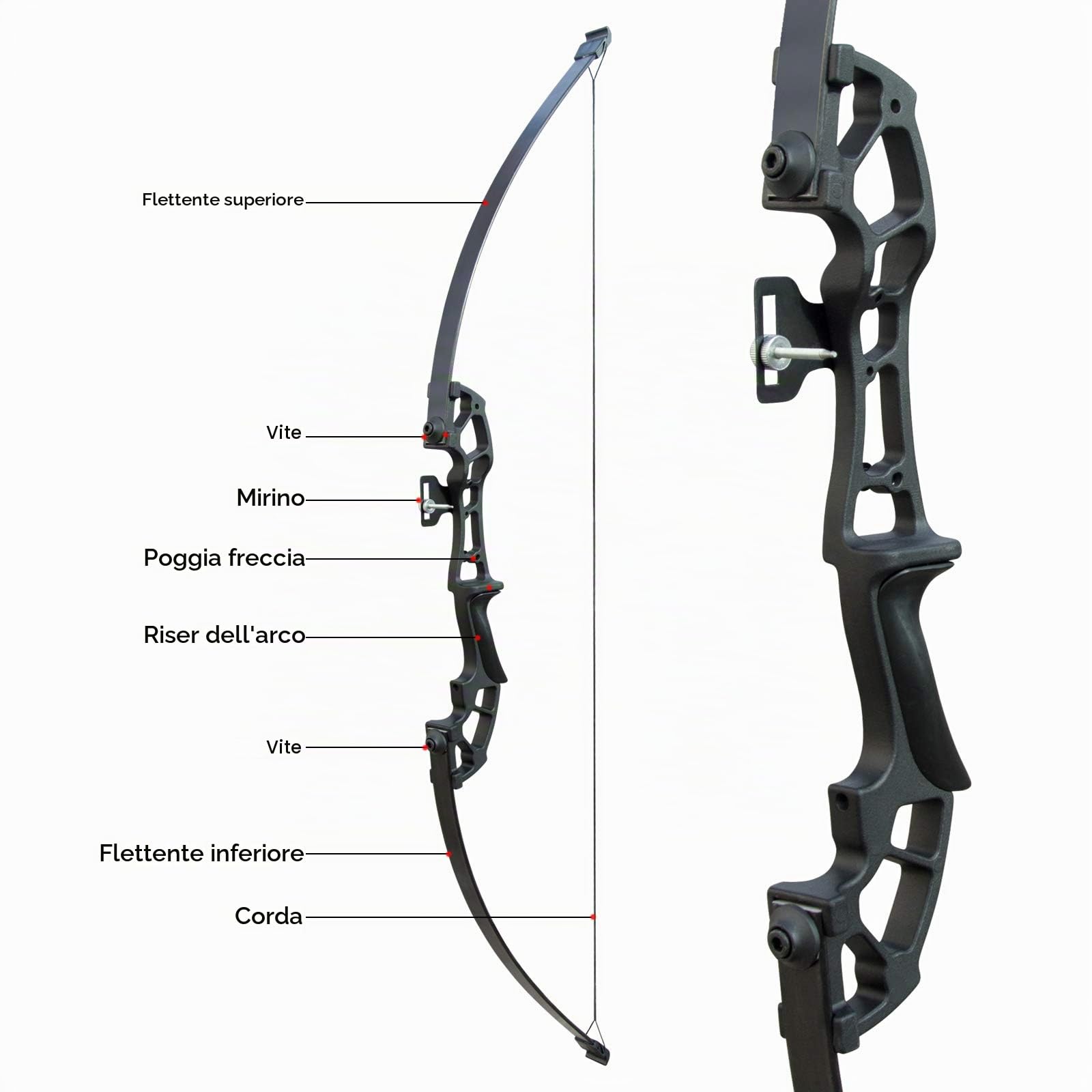 Arco ricurvo e frecce per Adulto 30 40LBS 50"Set di tiro con L'Arco da Prua con Arco da tiro per la Mano Destra (Nero, 40LBS)