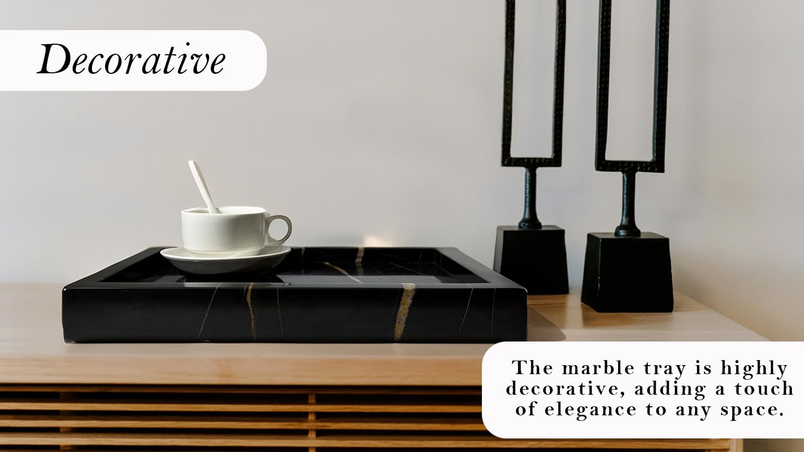 Black Marble Tray,100% Natural Marble Tray for Kitchen Counter,Bathroom,Vanity,Coffee Table,Non-Resin/Non-Ceramic (Black and Gold,Rectangle 12