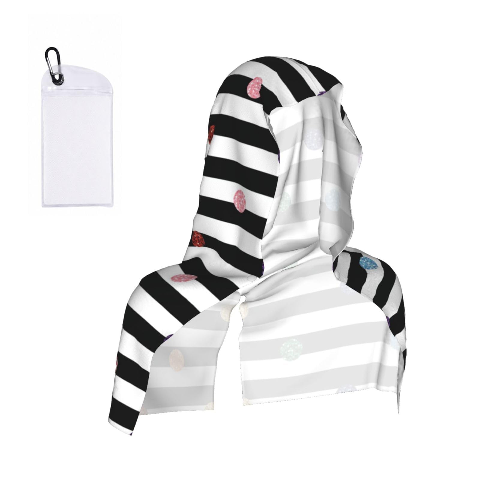 ESNAIUVCD Rainbow Polka Dot Stripe Black And White Print Multifunctional Cooling Hoodie Bandana Portable Sweat Absorbing Design For Beach Workouts Exercise Heat Relief Accessories