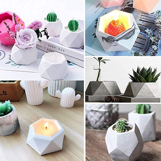 Polaris Fox Pack of 3 Planter Silicone Craft Mold | Heart, Hexagon and Octagon Shape | Tealight Candle Holder Mould | Candle Mould Pack of 3 Different Shape Mould. 3