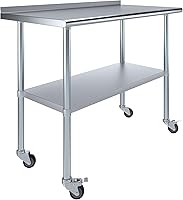 Vista 14 de AmGood Mesa de trabajo de acero inoxidable con protector contra salpicaduras de 1.5 pulgadas y ruedas NSF Mesa de preparación de alimentos