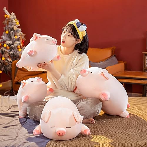 Miniatura 7 de Almohada de cerdo para abrazar, peluche de cerdo suave y grueso, regalo para niños, San Valentín, Navidad (ojos redondos, 23.6 pulgadas)