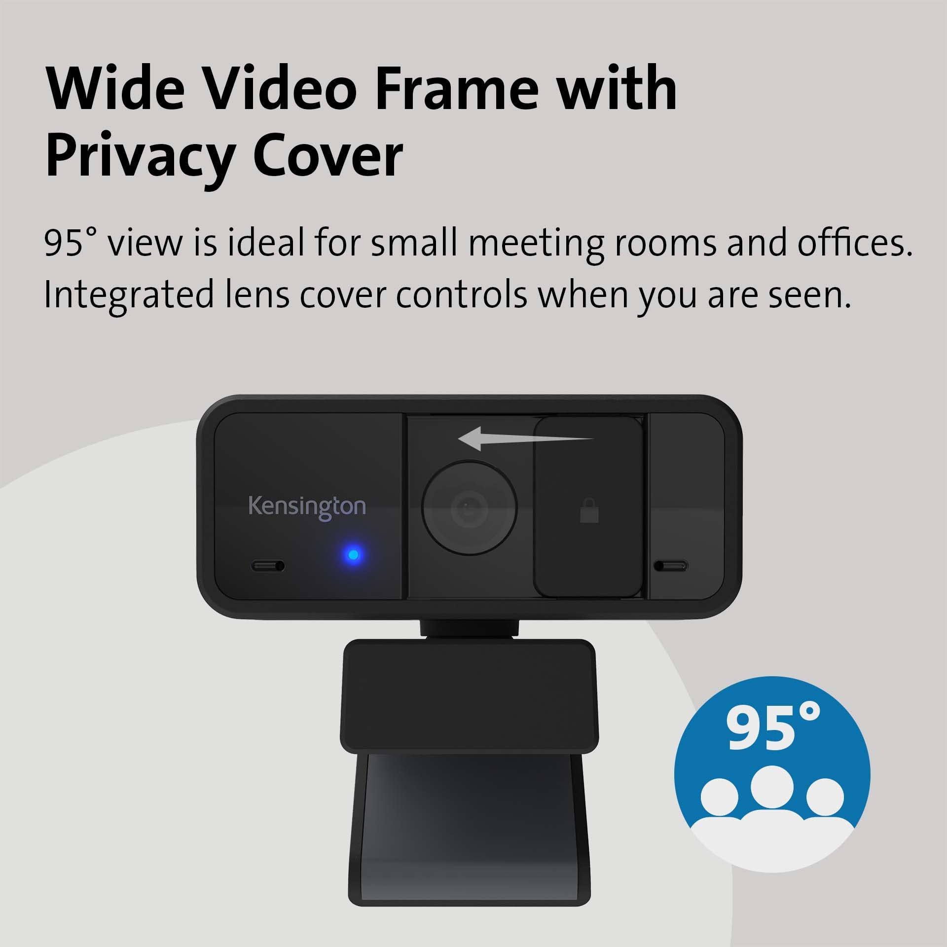 Kensington W1050 - Cámara Web Gran Angular de Enfoque Fijo de 1080p para videoconferencia, micrófono estéreo Dual, Control de Software, Cubierta de privacidad, Funciona con Microsoft Teams, Google