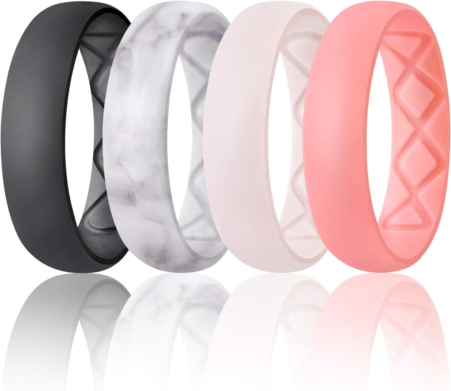 Egnaro Silicone Rings for Women, Inner Arc Ergonomic Breathable Design, Half Sizes, 6mm Wide - 2mm Thick, 6.5-7(20.06mm), No Gemstone