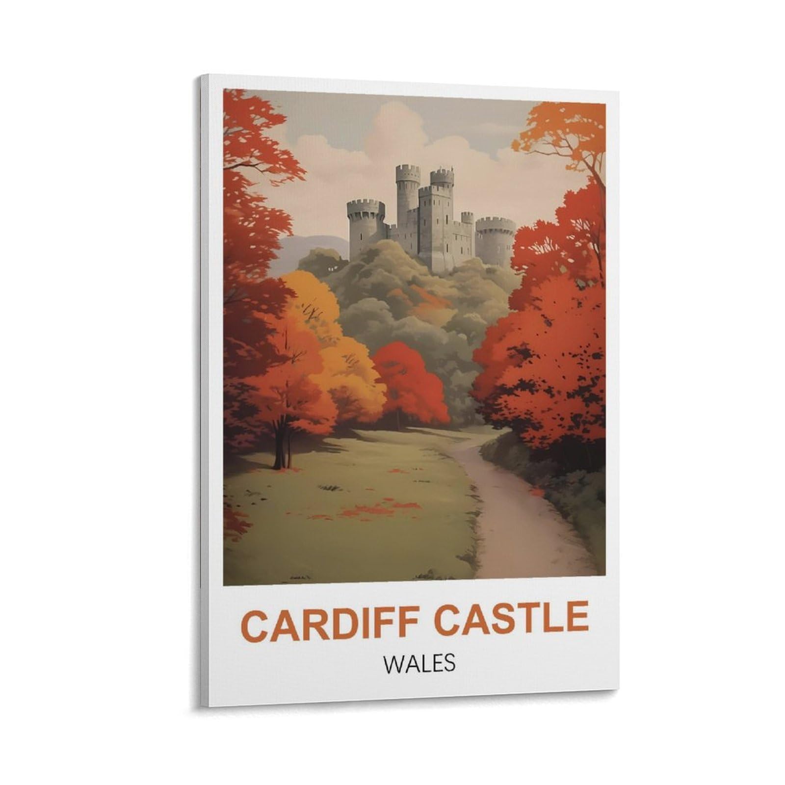 Whcheeh Frame-Style Cardiff Castle Wales Vintage Travel Posters 12X18inch(30X45cm) Canvas Art Print Wall Art Decor Picture