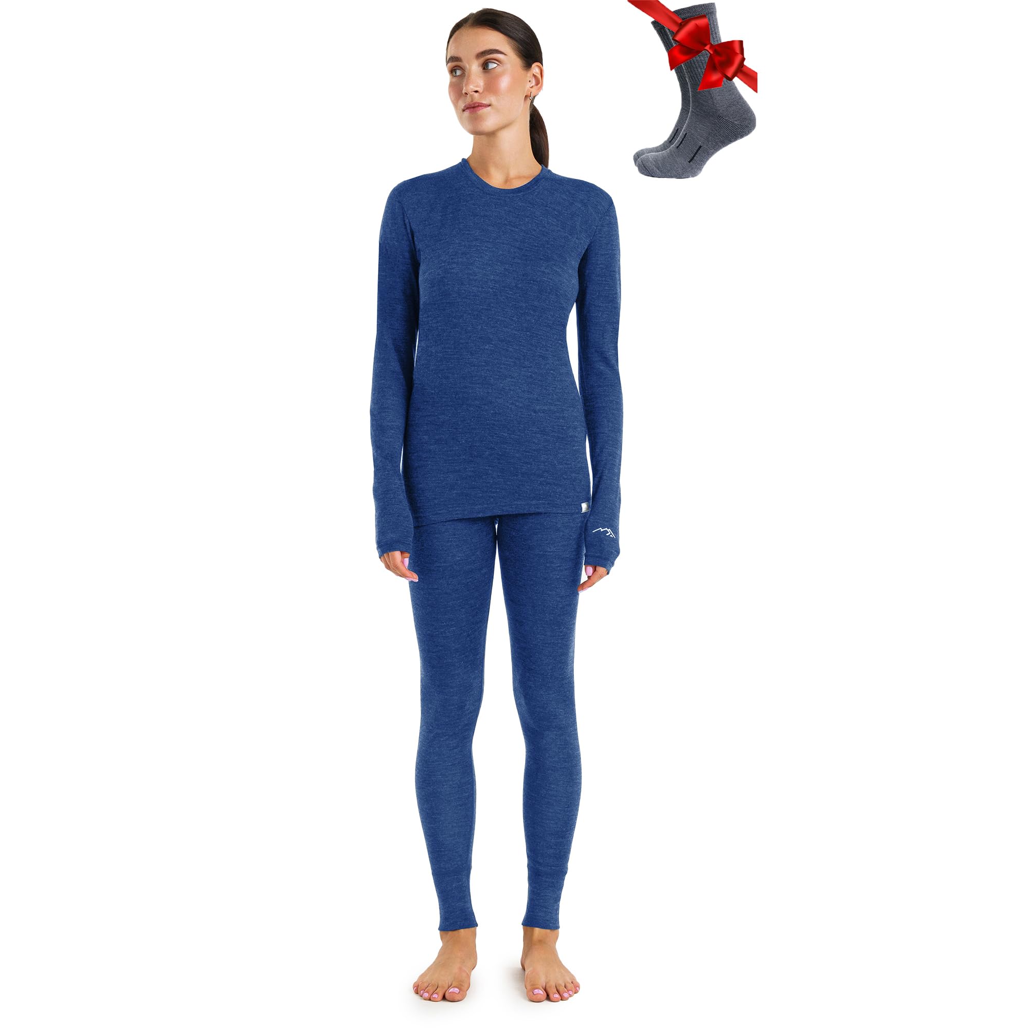 Merino.tech Women's 165 Windsor Blue Set Merino Wool Base Layer Set - Merino Thermal Underwear Top And Bottom Lightweight, Midweight, Heavyweight (Xx-Large, 165 Lite Windsor Blue)