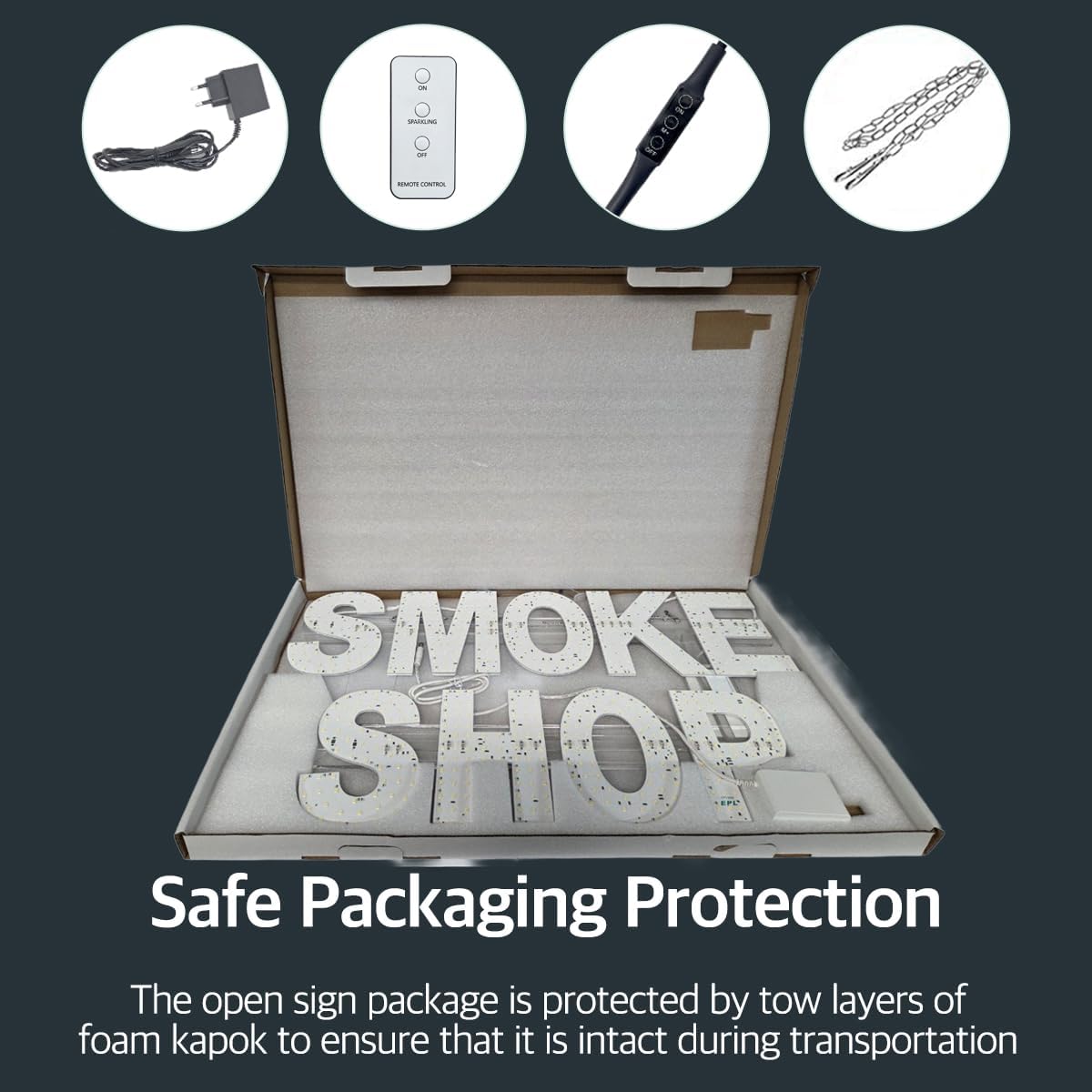 EPL SMOKE SHOP WHITE, LED 3G Sparkling Sign, Eye-catching, Super Bright, 2 Size, Remote Control Business decor, Storefront display (SMALL 15"x24")