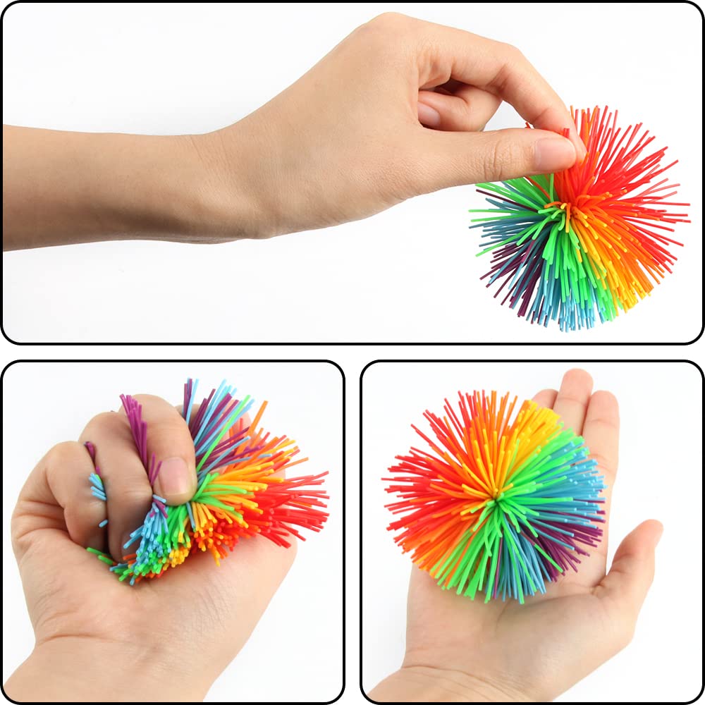 Produktbild von Regenbogen Stressball Kinder Geburtstag Mitgebsel 12x Regenbogen Wuschelbälle - Bunte Sensorik Bälle Für Kindergeburtstag & Stressabbau Kleinigkeiten Für Kinder