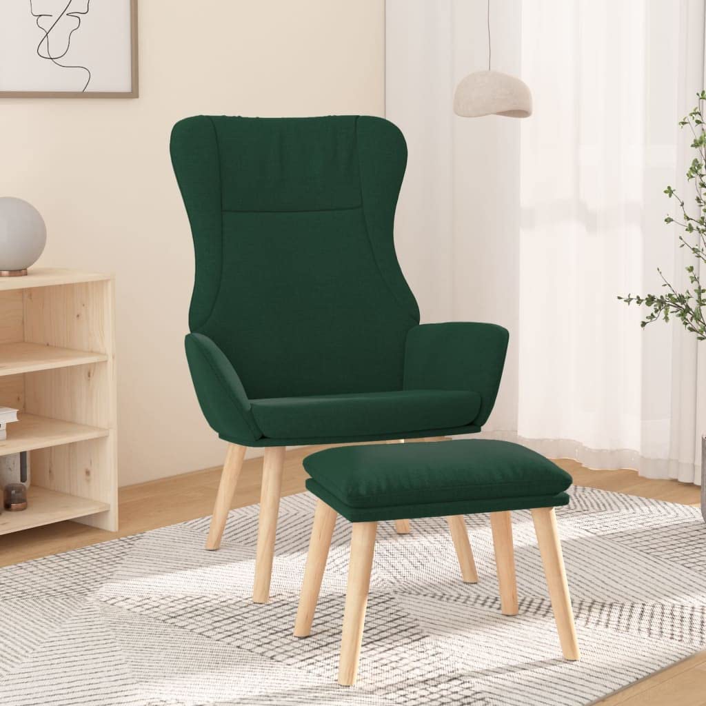 Sedia per il tempo libero, comoda, da lettura, con sgabello, in tessuto verde scuro, per soggiorno, camera da letto, ufficio
