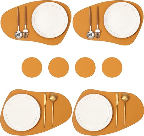 Juego de 8 manteles individuales de piel sintética, resistentes a las manchas, resistentes al calor, fáciles de limpiar, impermeables, lavables,