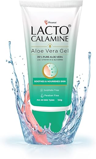 Lacto Calamine Aloe Vera Gel For Face | 150g | Moisturizer For Face With 99% Pure Natural AloeVera, Vitamin E & Glycerin For Hydrating Skin, Body & Hair | No Parabens, No Sulphates