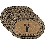 VHC Brands Trophy Mount Deer Nature Print Textured Jute Rustic Tabletop Kitchen Stenciled Oval...