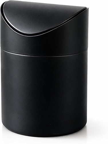 Mini bote de basura pequeño con tapa, basurero de mesa negro mate, pequeño cubo de basura para encimera para cafetería, escritorio de oficina, cubo