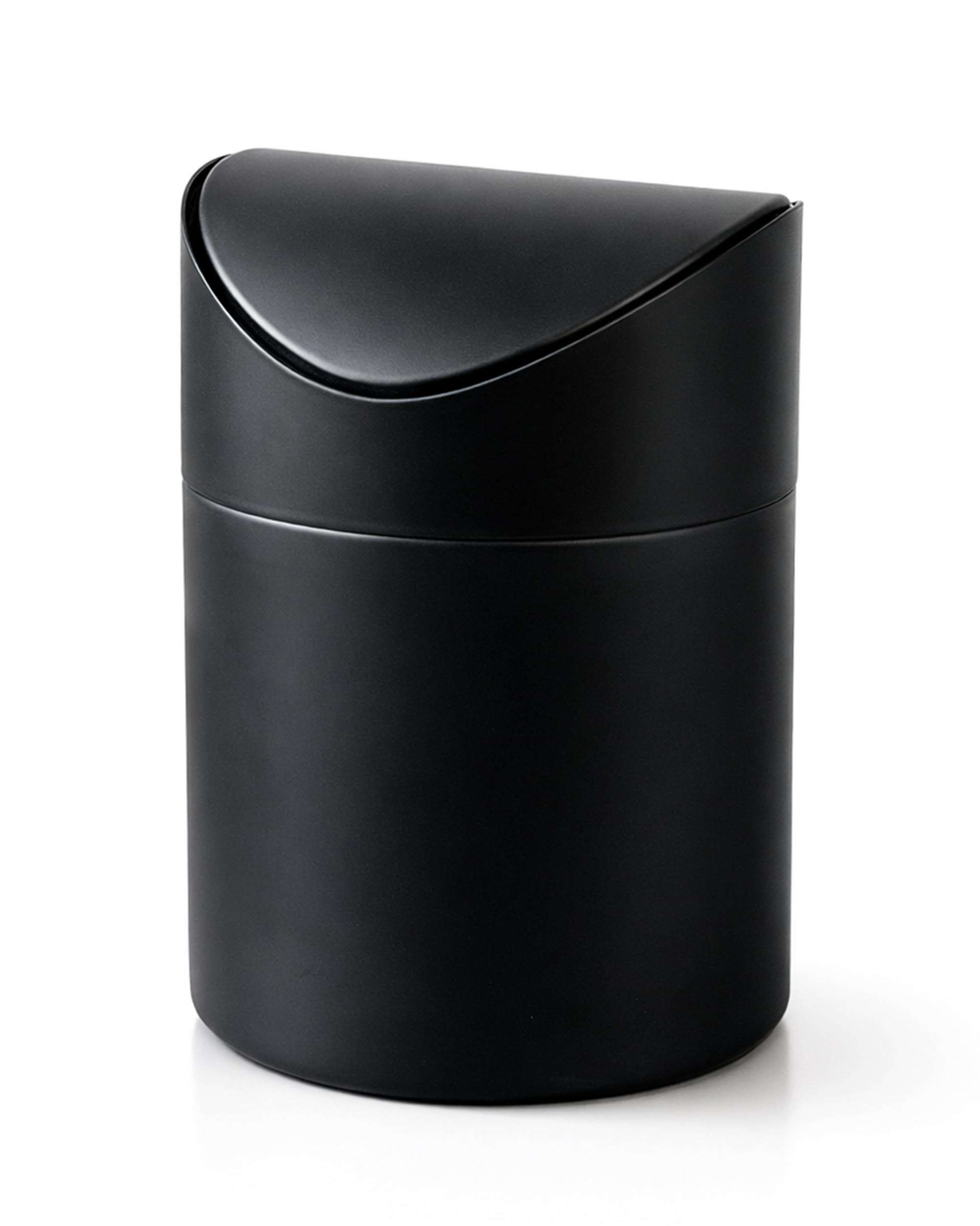 Photo 1 of Small Mini Trash Can with Lid, Matte Black Tabletop Garbage Can, Tiny Countertop Trash Can for Coffee Bar & Office Desk, Premium Metal Swing Top Waste Bin for Makeup Vanity, 1.5 L/0.40 Gal (Black)