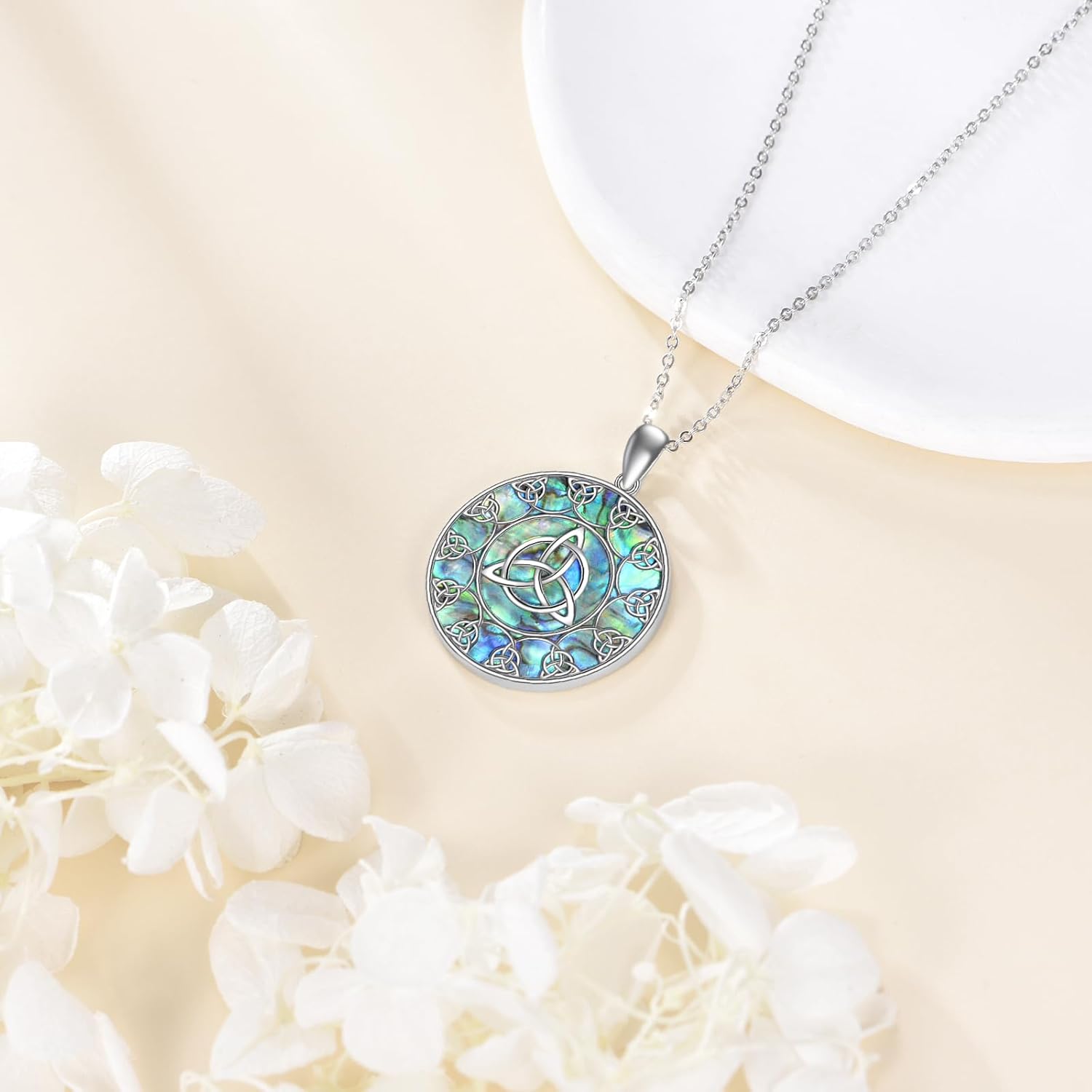 Celtic Knot Necklace for Women 925 Sterling Silver Abalone Trinity Pendant Jewelry Gifts for Lover - Image 4