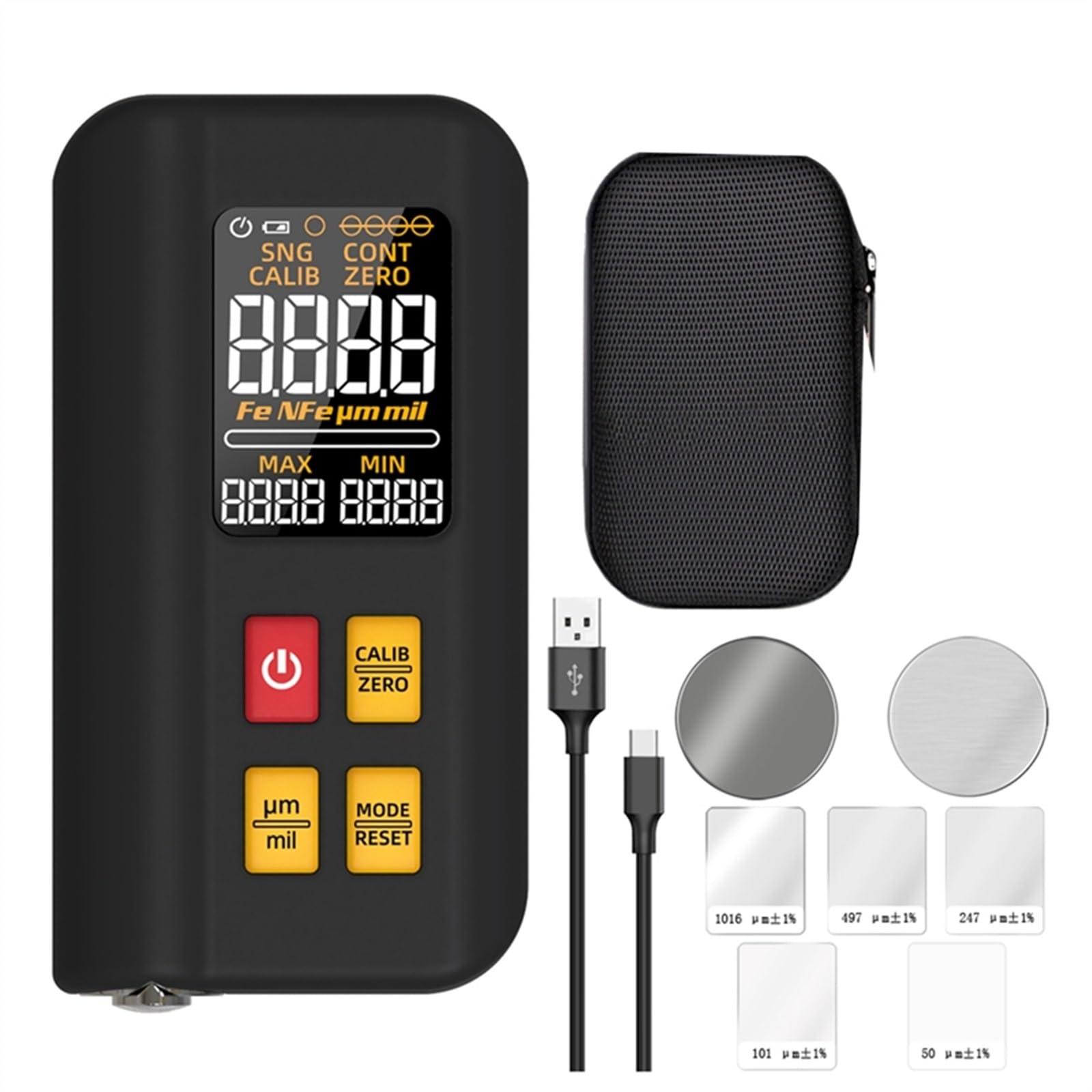 Tester lakieru samochodowego Automatyczny miernik powłoki Ładowalny miernik grubości powłoki 0,1 mikrometra/0-1500 Fe/Nfe MAX/MIN (Color : Black)