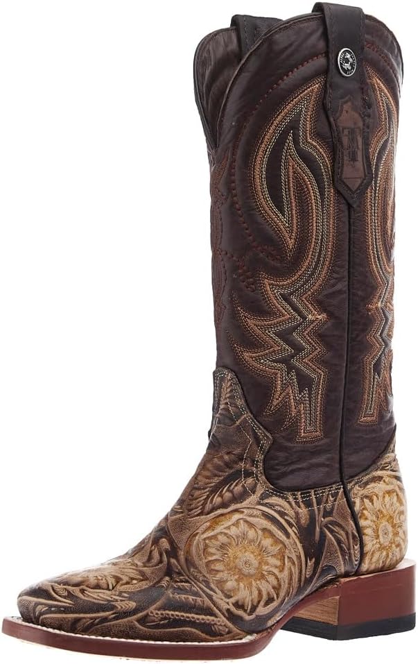 Tanner Mark Boots Women's Embossed Orix Floral Hand Tooled 12 in Monaco Cafe Top Cowgirl Boot
