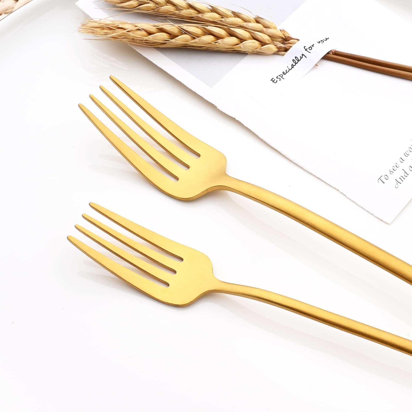 Snplowum 8-Piece Matte Finish 304 Stainless Steel Dinner Fork, 8.58 Inch Fork Set For Dining Kitchen, Salad Seafood Dessert Fork Wedding Silverware, Stain Gold