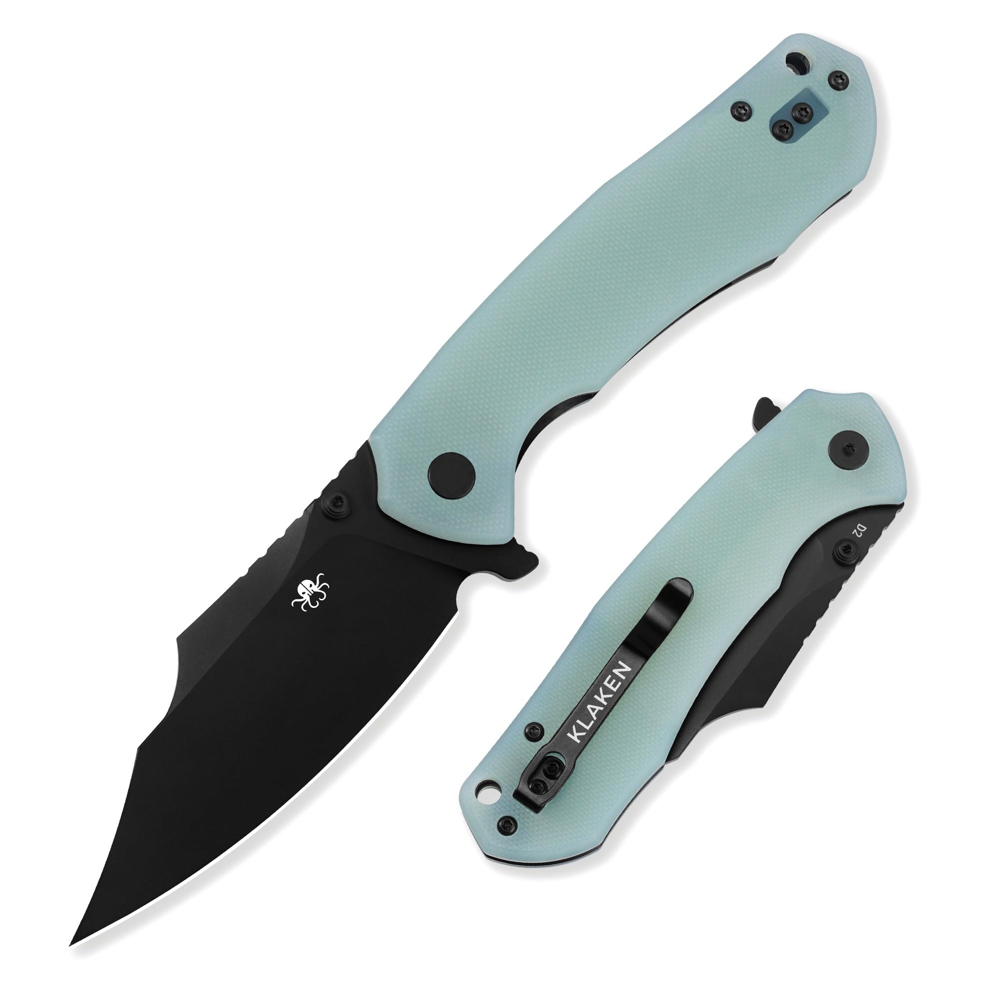 KLAKEN Specter Broad D2 Folding Pocket Knife, G10 Survival Outdoor Knife