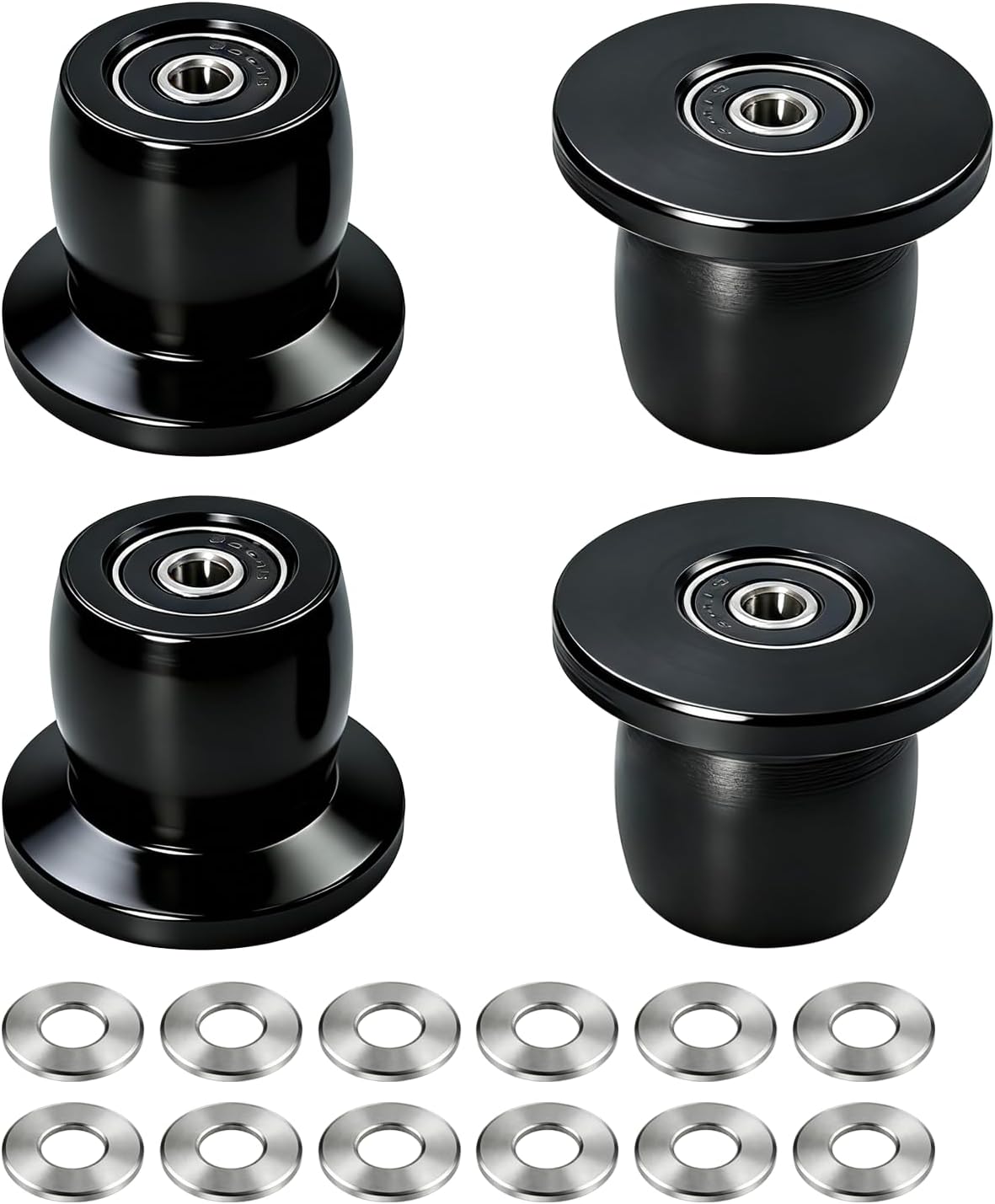Qty.4 Machined Wheels/Rollers Compatible with Total Gym Replacement, Fits Models XL, XLS, & Fit with Bearings Thru Hole of 1/4'' in Diameter, Black