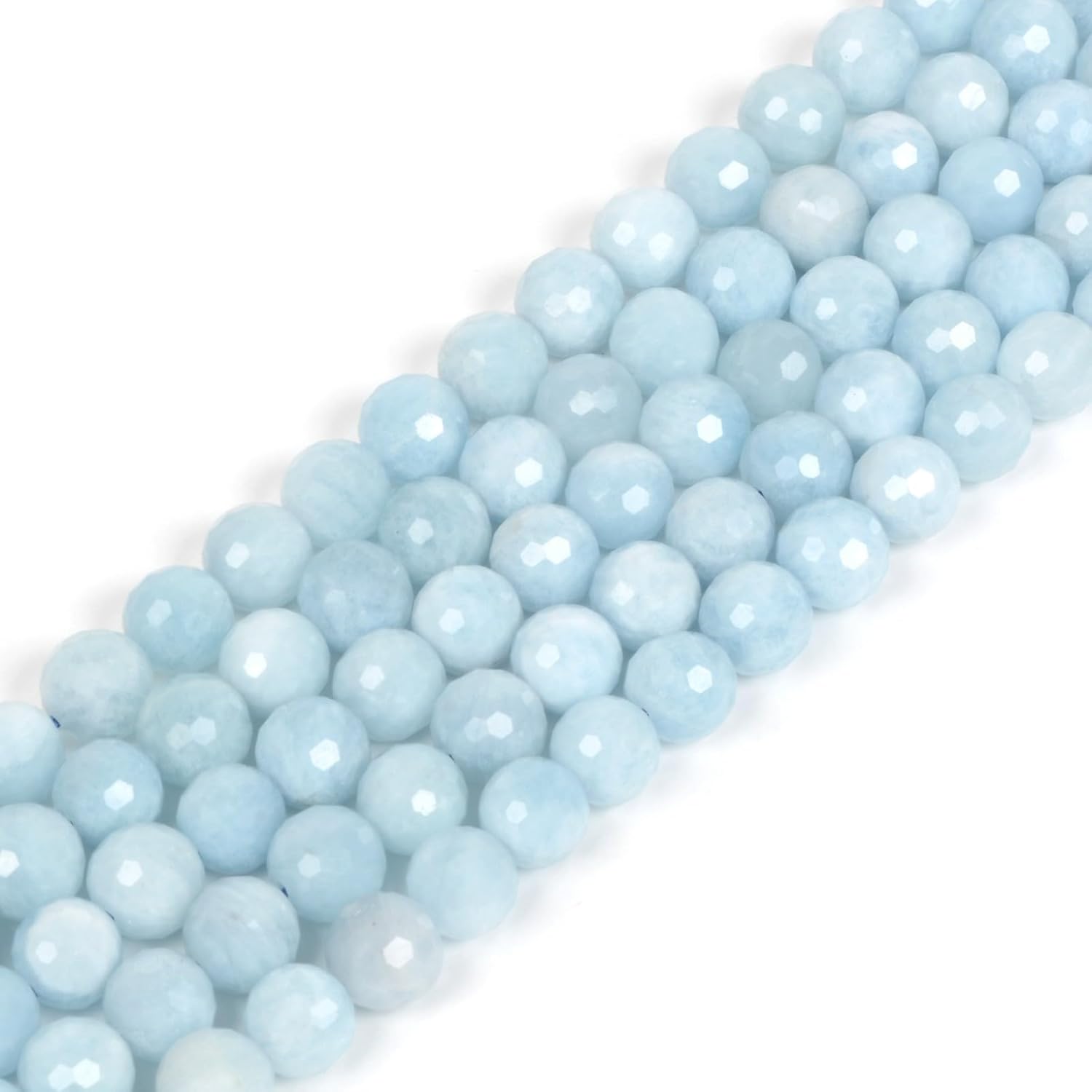 Aquamarine 8mm Gemstone Faceted Round Loose Strand Beads for DIY Necklace Bracelet Jewelry Making 15 Inch