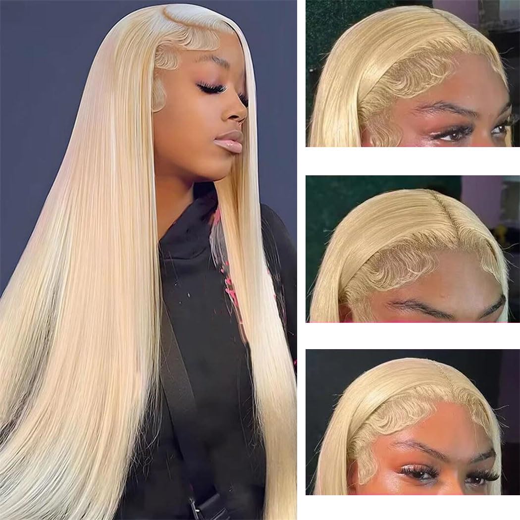 Womens Blonde Straight Lace Front Human Hair Wig 200 Density HD Transparent Lace 13x4 13x6 Pre Plucked wigs
