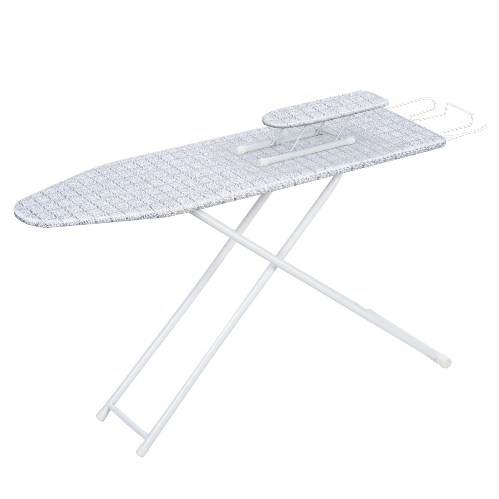 ohfruit Asse da stiro pieghevole per uso domestico, 106 cm, supporto regolabile in altezza con poggia ferro, parte superiore ispessita extra larga, copertura resistente al calore, leggera e portatile