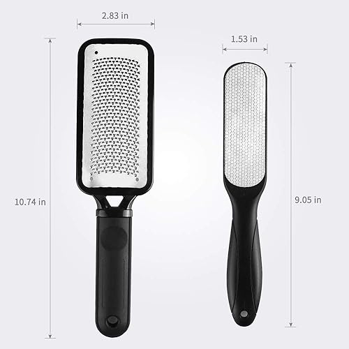 Vista 7 de Fu Store Paquete de 2 limas de pies, removedor de callos de acero inoxidable y limas de pies de doble cara, herramientas profesionales de pedicura