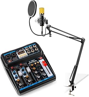Vonyx Podcast-Starterkit mit USB-Mischpult mit Bluetooth, CMS400B Studiomikrofon, verstellbarem Mikrofonarm und Shockmount.