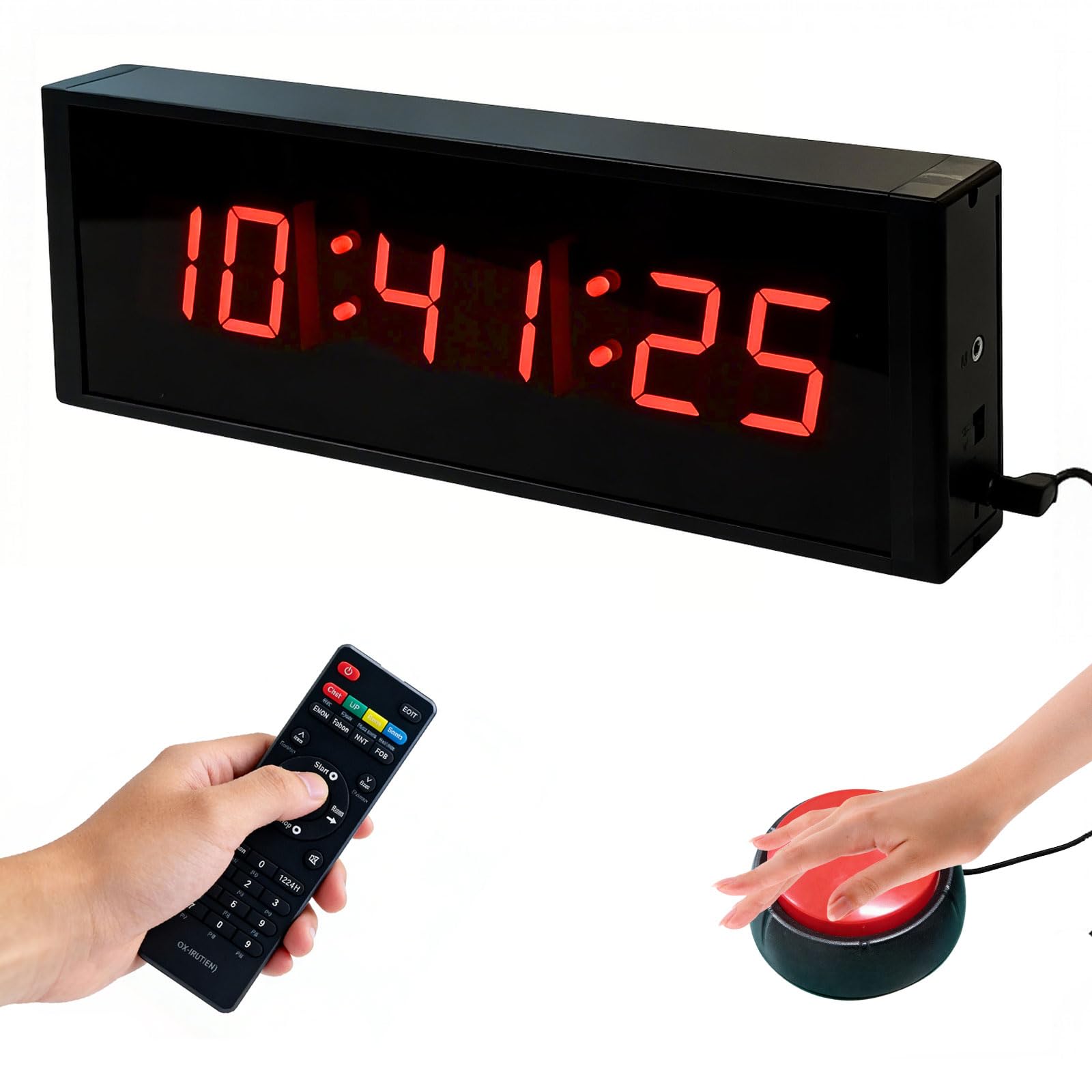 Gym Timer with Start/Stop Button, Interval Timer Stopwatch Countdown Digital Wall Clock 12/24H, LED Fitness Timing with Remote Control & Adjustable Brightness for Home Gym