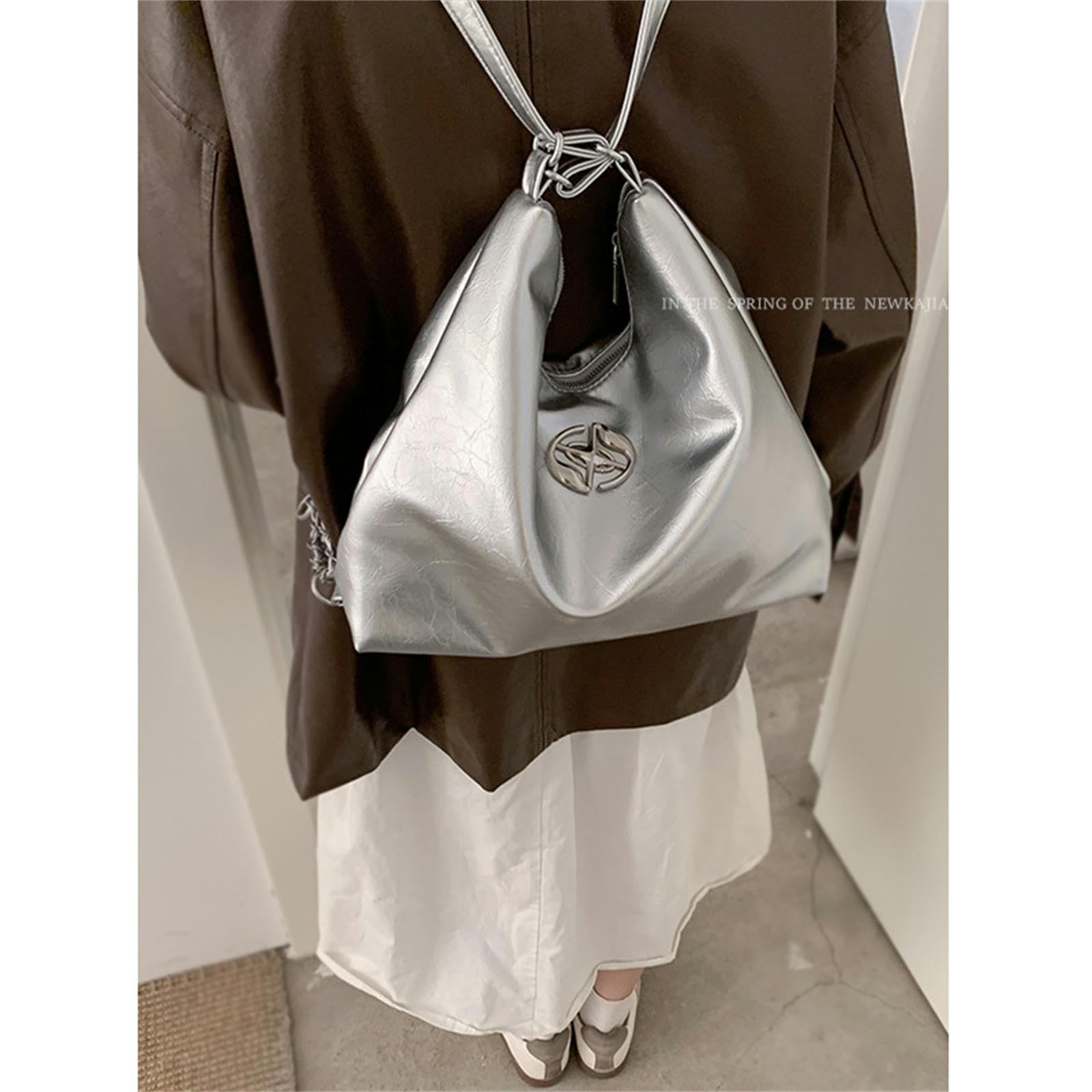 Umhängetasche Damen Rucksack -Frauen -modeketten -Bucket -Tasche Schülern Klasse Große Kapazität Schulterhandtasche Tasche Tasche-schwarz-32 * 25