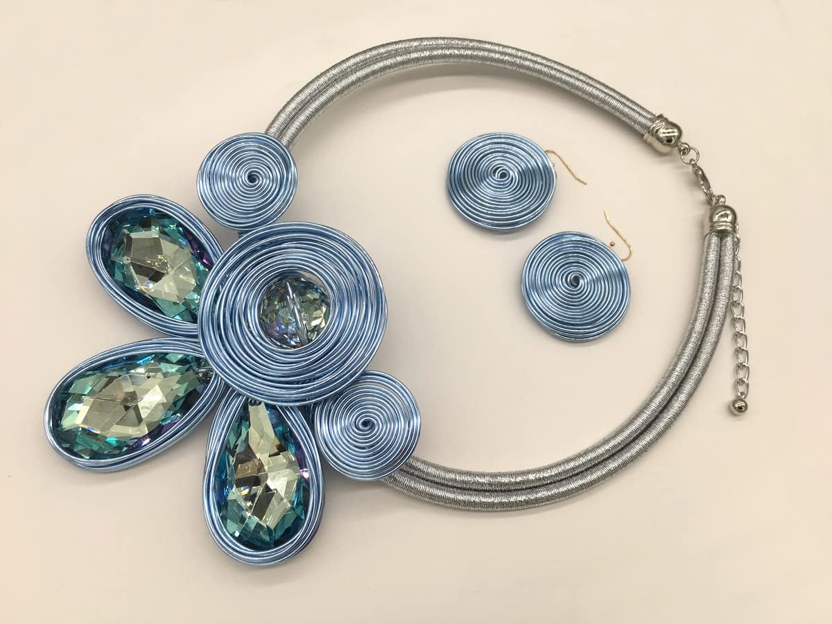 Chunky African Statement Necklace For Women Tribal Fashion Costume Jewelry Earring Sets Unique Colorful Big Rhinestone Crystal Pendent Collar Choker Bib Handmade - Image 7