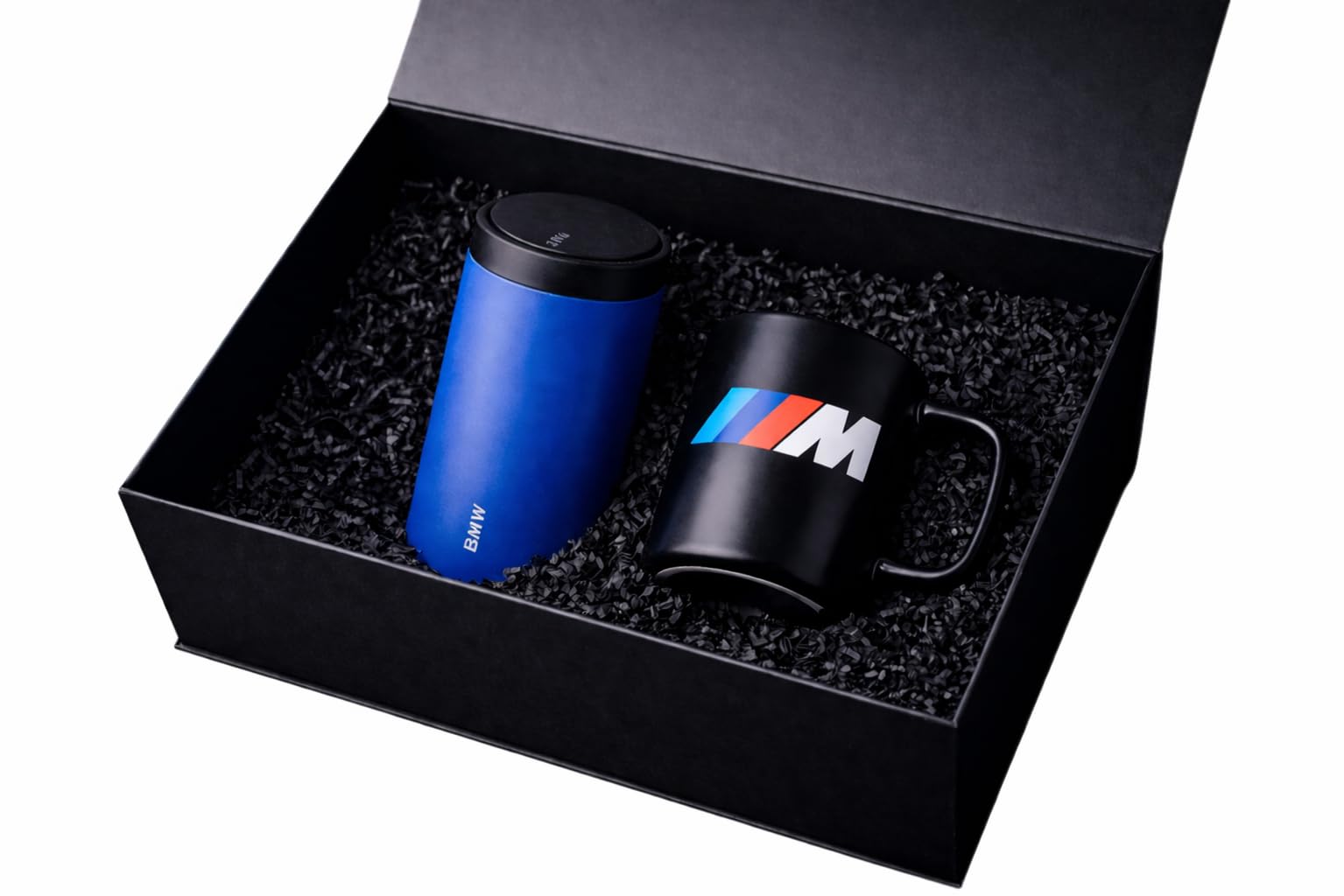 BMW M Motorsport Geschenkset Herren – Geschenkbox mit Thermobecher & Tasse – Lifestyle Auto Fan Geschenkidee Männer – hochwertiger Kaffeebecher To-Go & Keramiktasse Set - Geschenk-Set